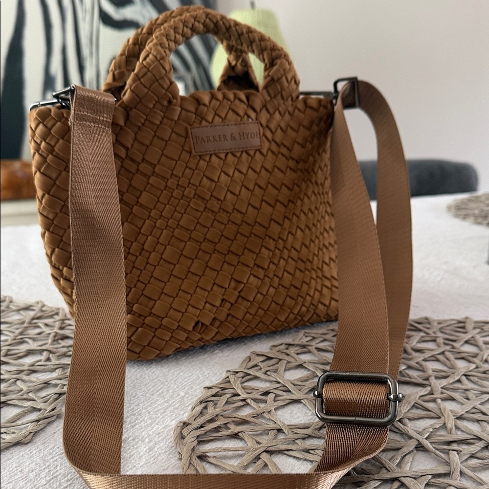 Parker & Hyde Woven Mini Crossbody Bag in Camel